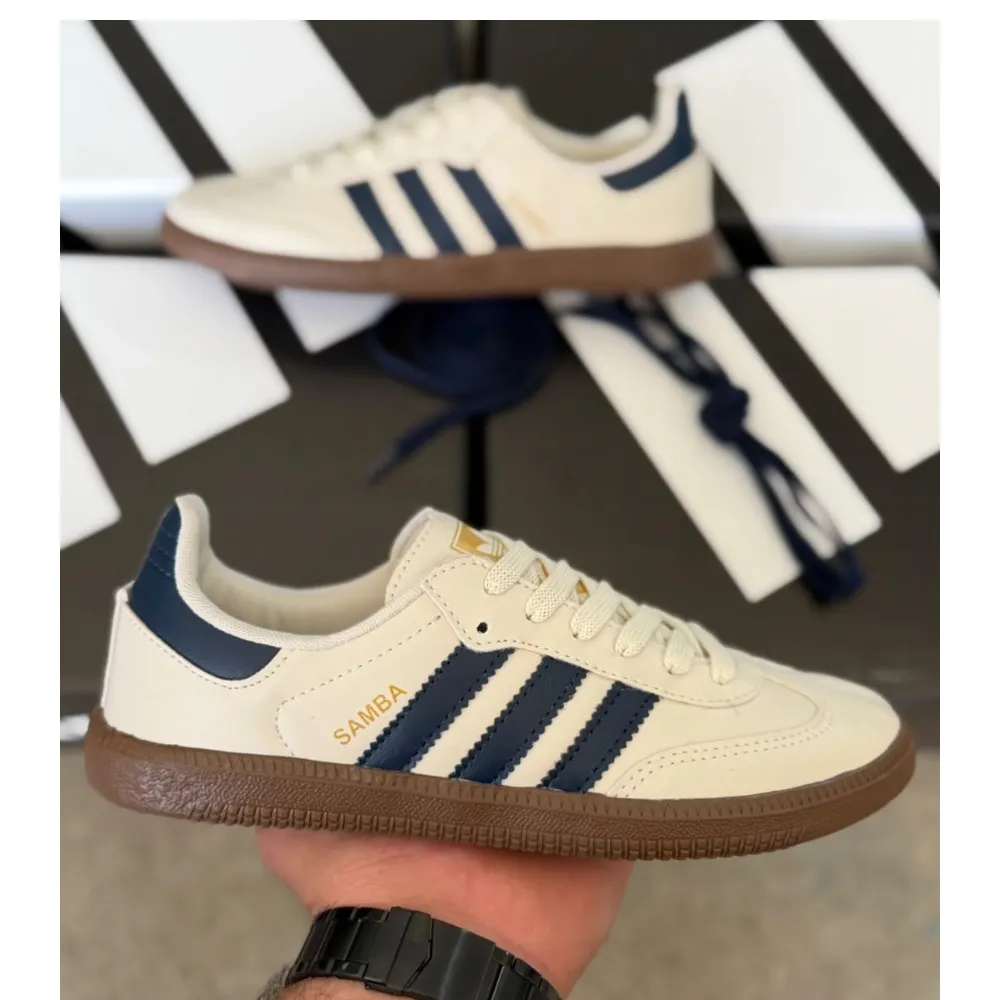 Tênis Adidas Samba | Off-white com Azul Marinho – Linha Premium