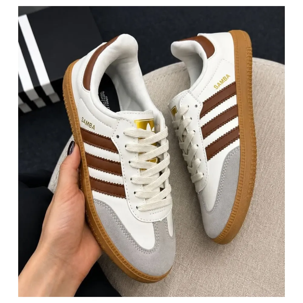 Tênis Adidas Samba | Off white com Marrom e Cinza – Linha Premium