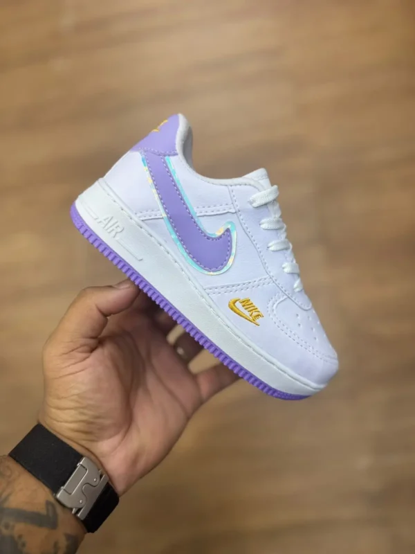 Tênis Air Force Infantil | Branco com Lilás – Linha Premium
